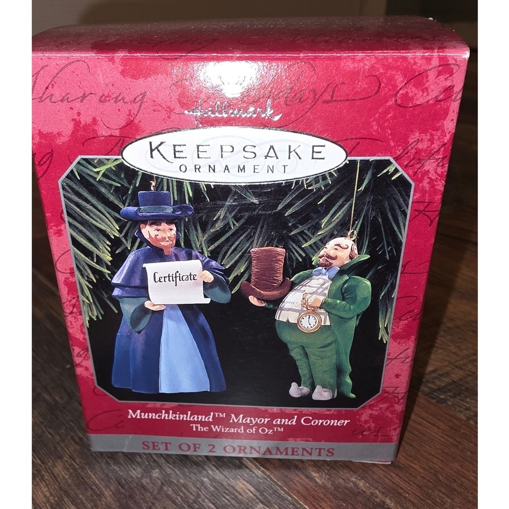 Hallmark Keepsake Wizard of Oz Munchkinland Mayor and Coroner Ornament Set 1998